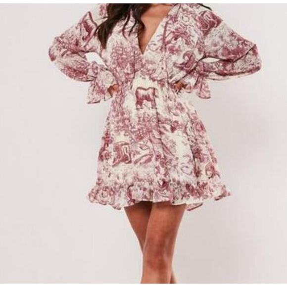 MISSGUIDED high neck frill plunge smock dress in China New red Sz US 4 - Picture 1 of 9